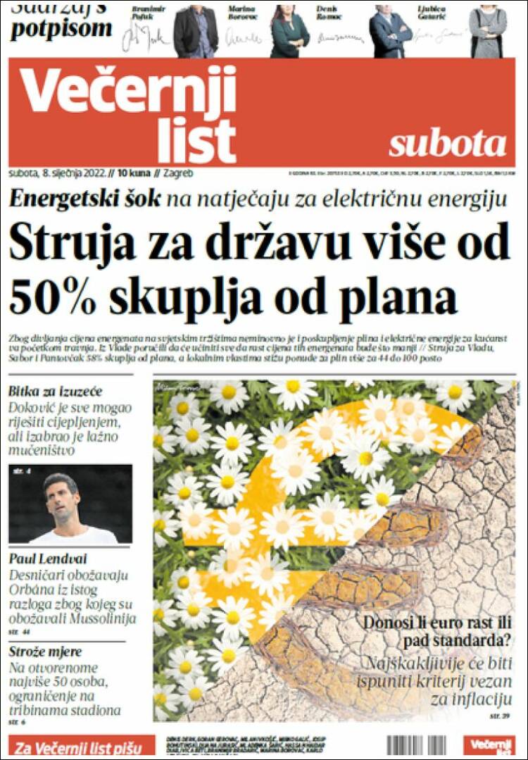 Portada de Večernji (Croacia)