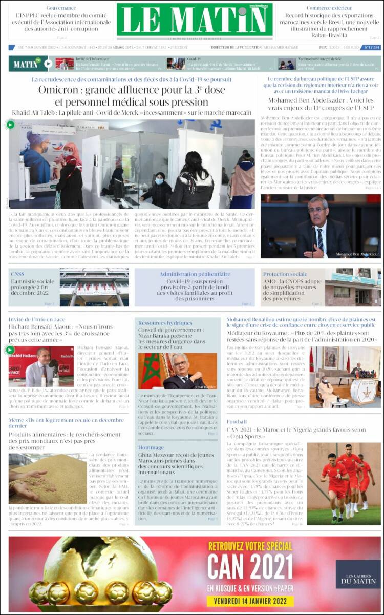 Portada de Le Matin (Marruecos)