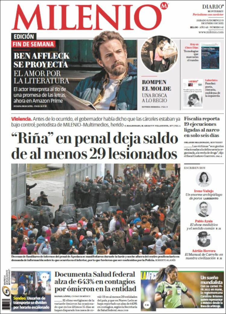 Portada de Milenio de Monterrey (México)