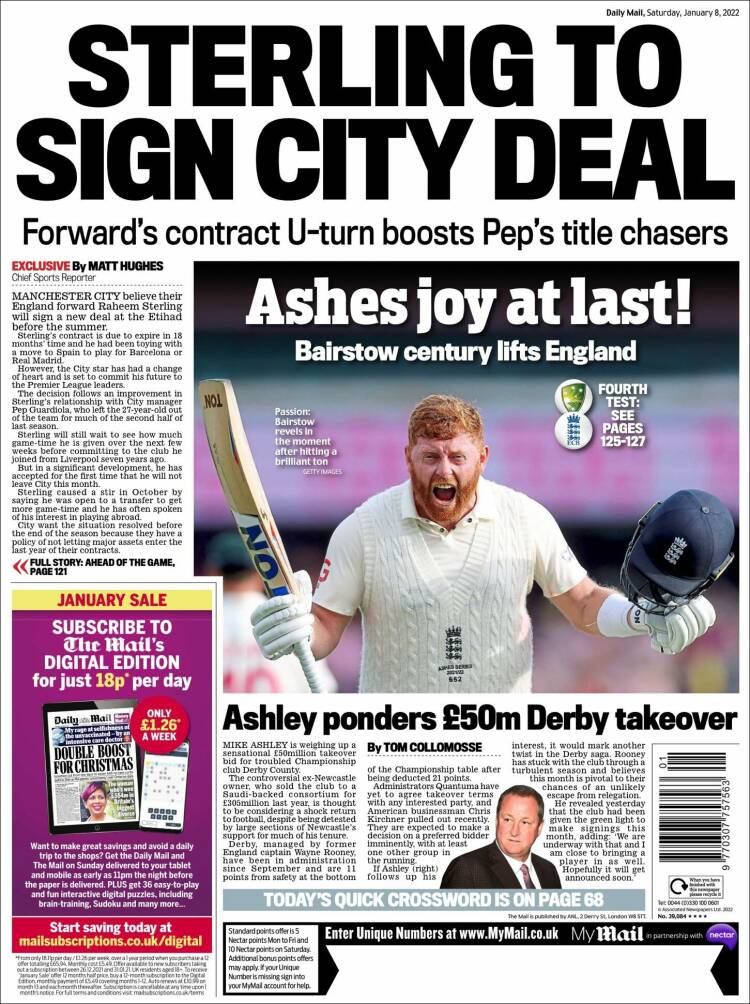 Portada de Daily Mail Sport (Reino Unido)