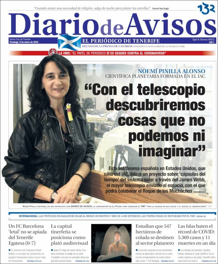Portada de Diarios de Avisos (España)