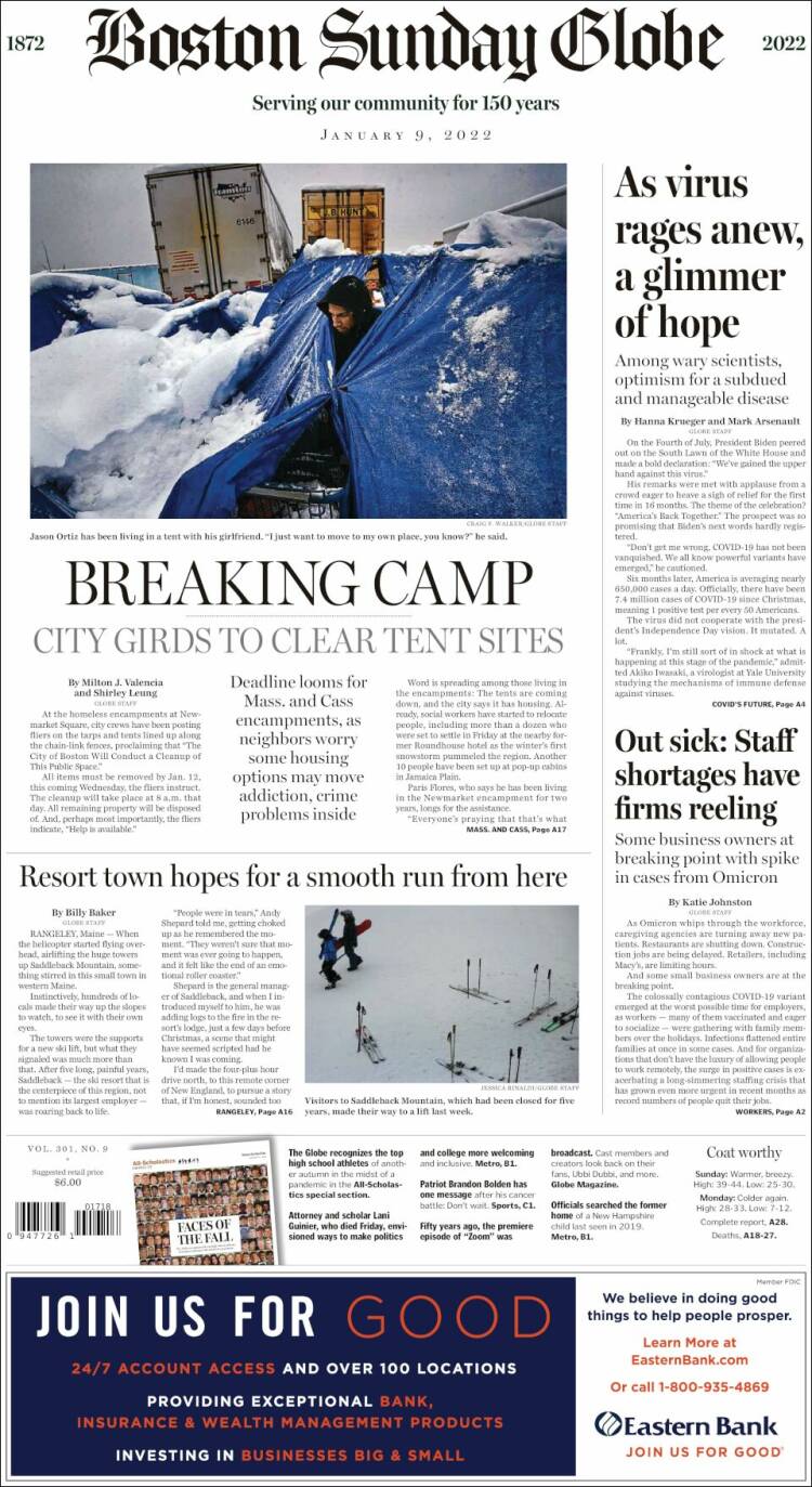 Portada de Boston Globe (USA)