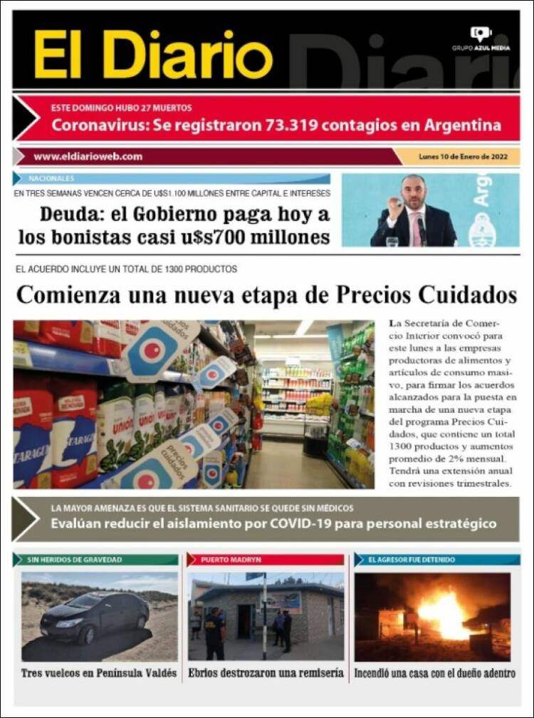 Portada de El Diario de Madryn (Argentina)