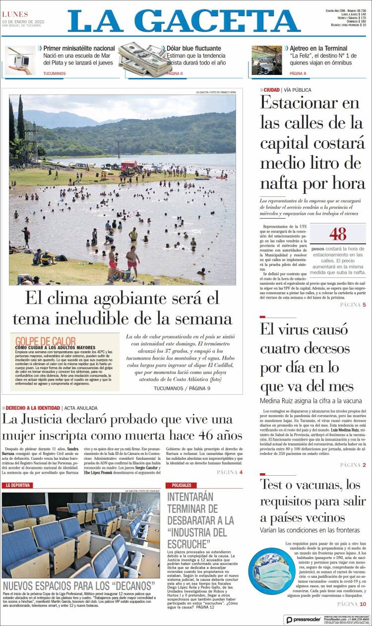 Portada de La Gaceta (Argentina)