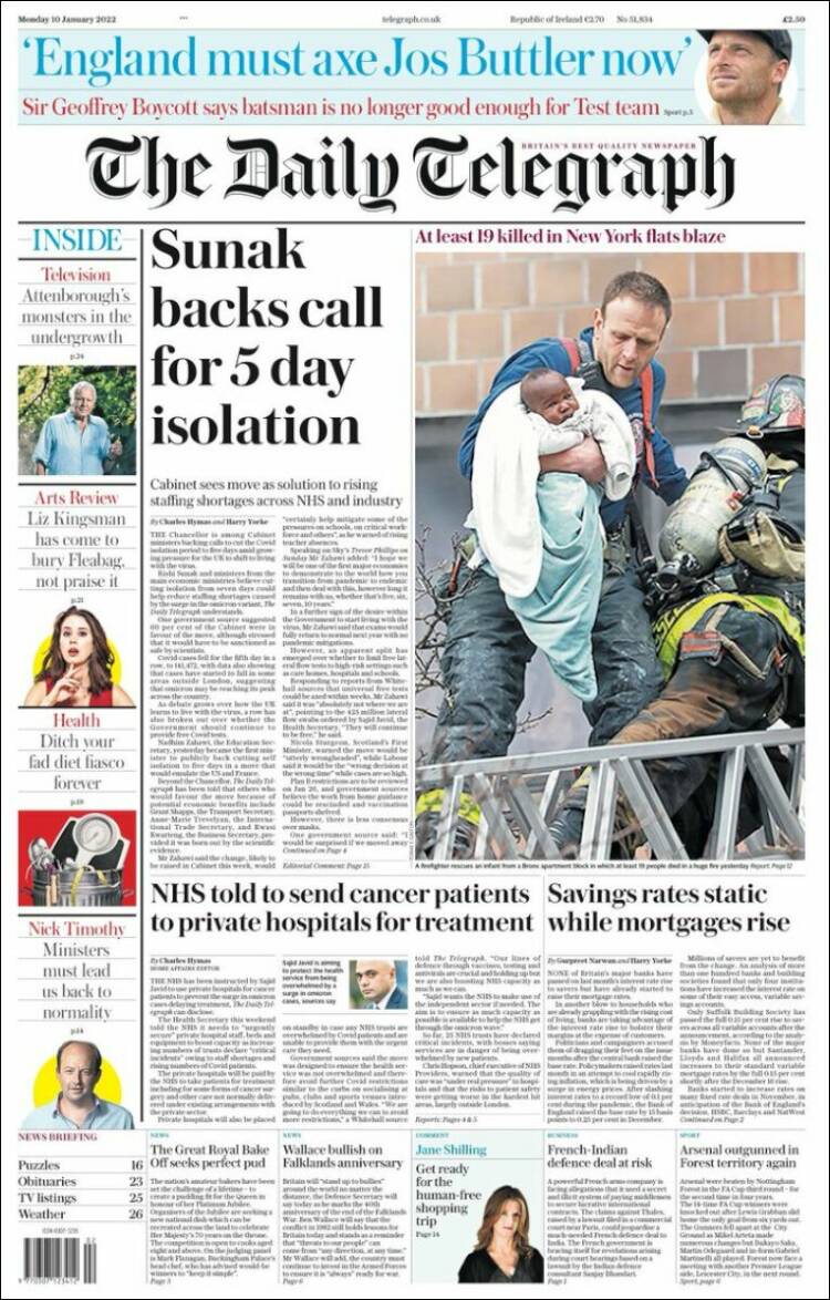 Portada de Daily Telegraph (Reino Unido)