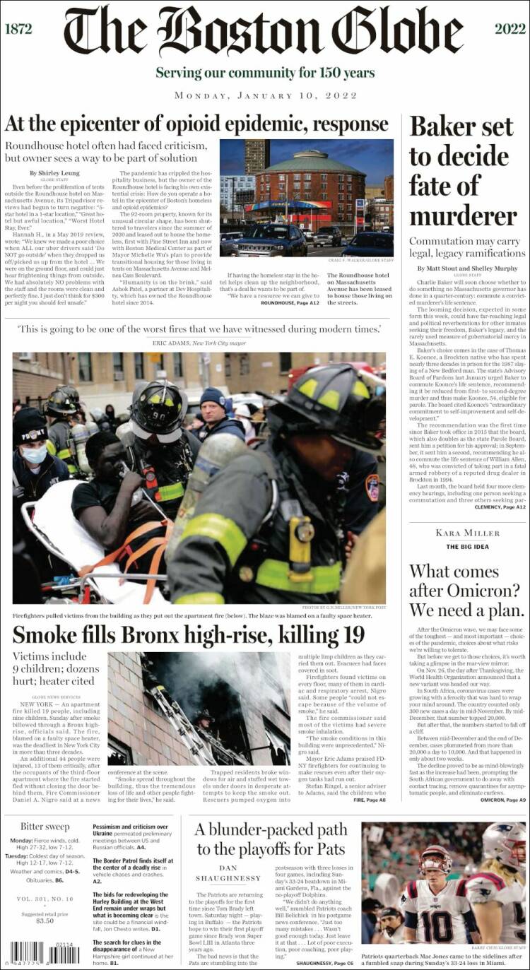 Portada de Boston Globe (USA)