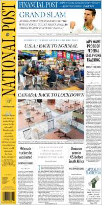 Portada de The National Post (Canadá)