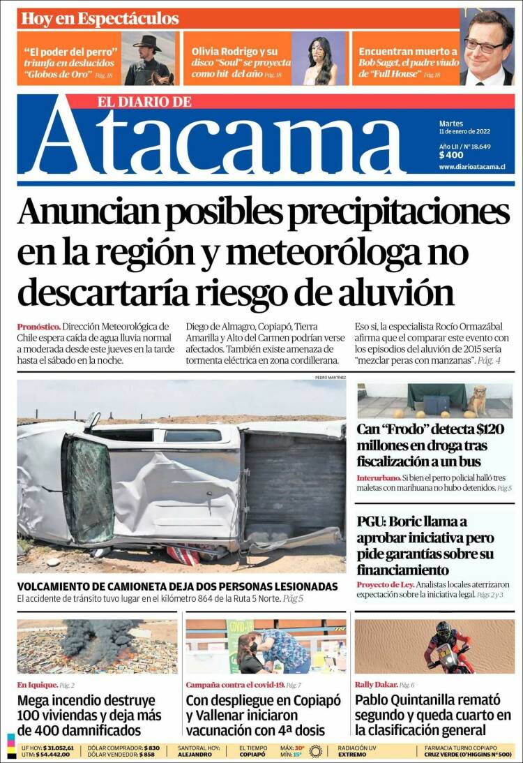 Portada de Diario de Atacama (Chile)