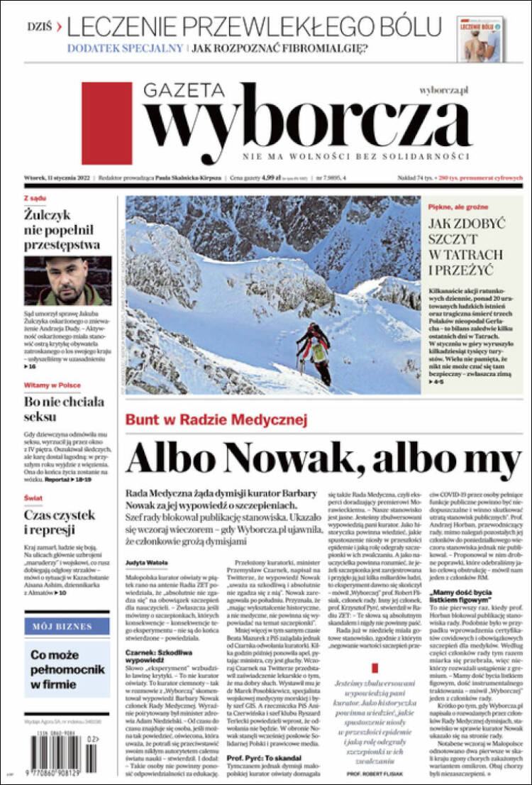 Portada de Gazeta Wyborcza (Polonia)