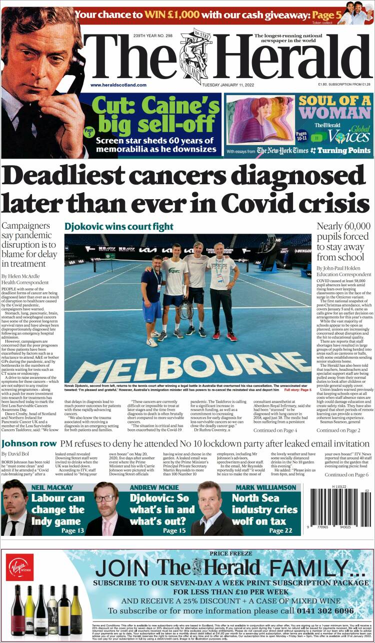 Portada de The Herald (Reino Unido)