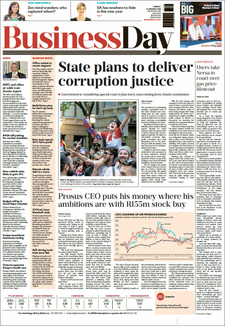 Portada de Business Day (Sud&aacute;frica)