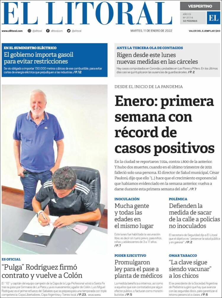 Portada de Diario El Litoral (Argentina)