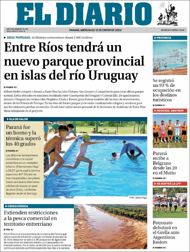 Portada de El Diario de Paraná (Argentina)