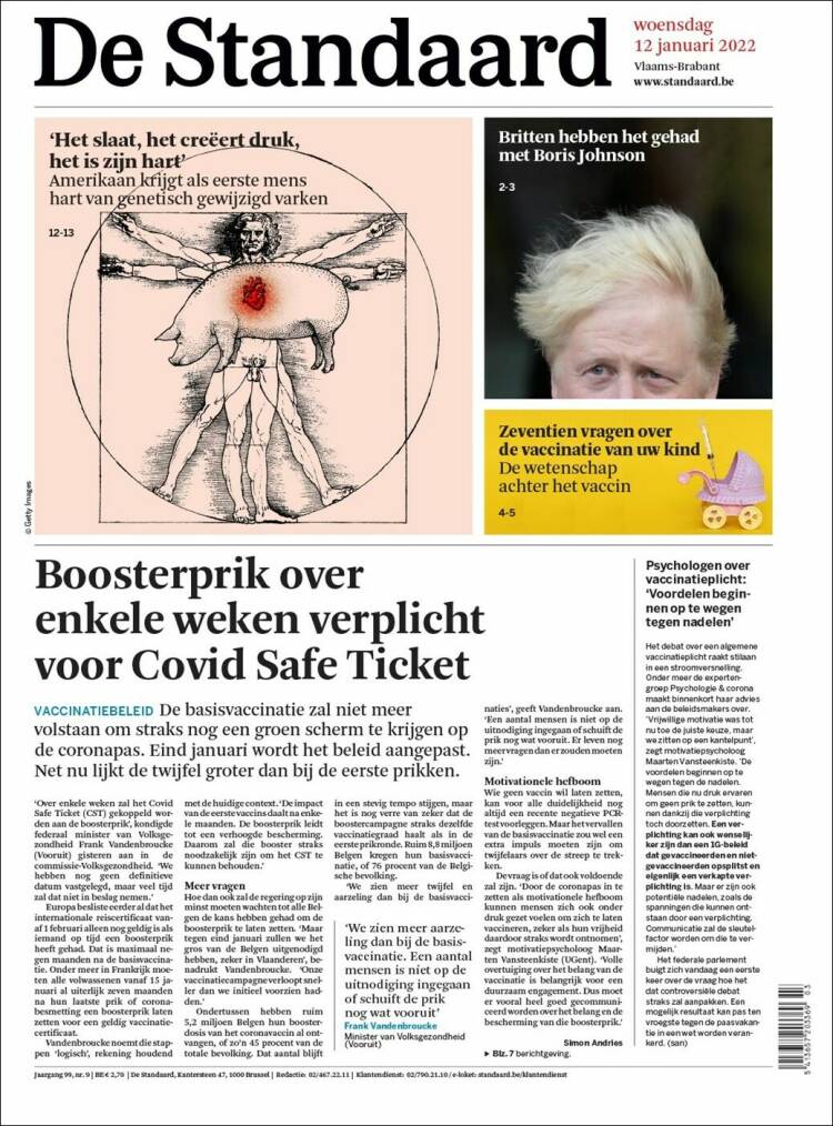 Portada de De Standaard (B&eacute;lgica)