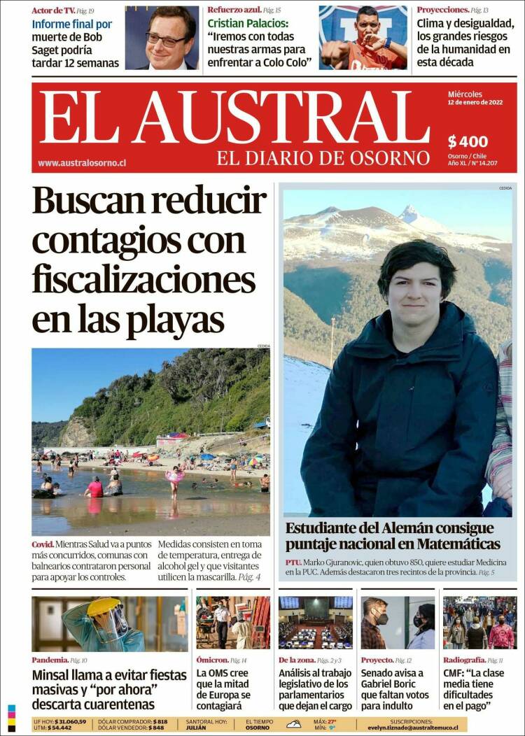Portada de El Austral de Osorno (Chile)