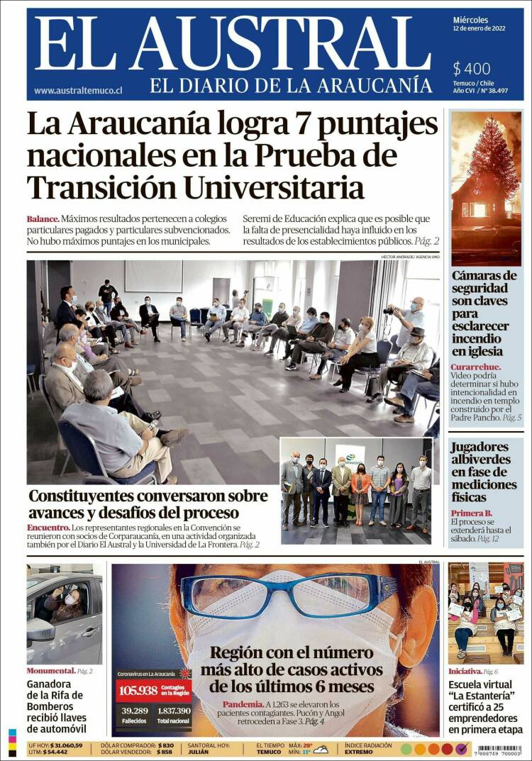 Portada de El Austral de Temuco (Chile)