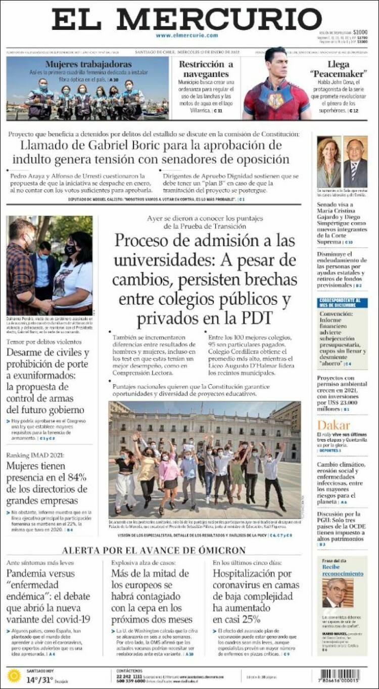 Portada de El Mercurio (Chile)