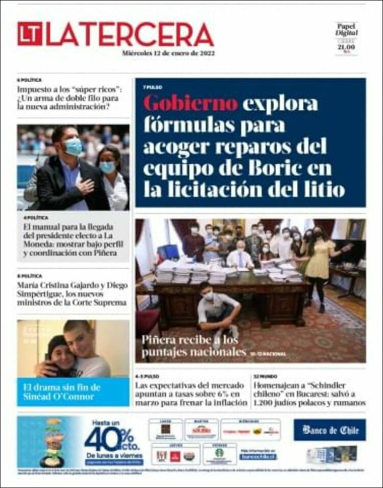 Portada de La Tercera (Chile)