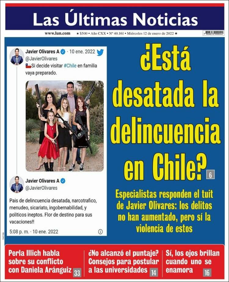 Portada de Las Últimas Noticias (Chile)