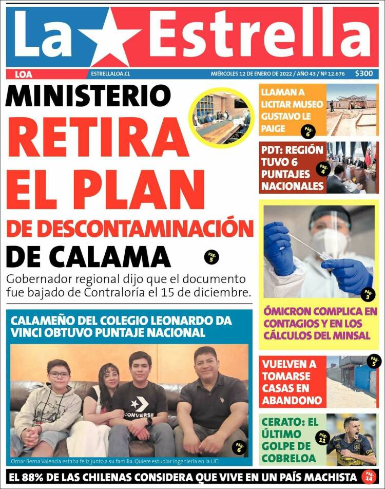 Portada de La Estrella de Loa (Chile)