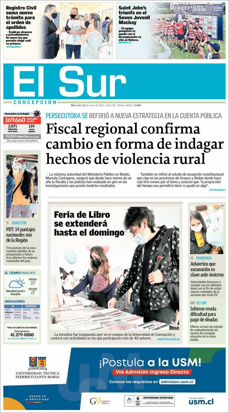 Portada de El Sur (Chile)