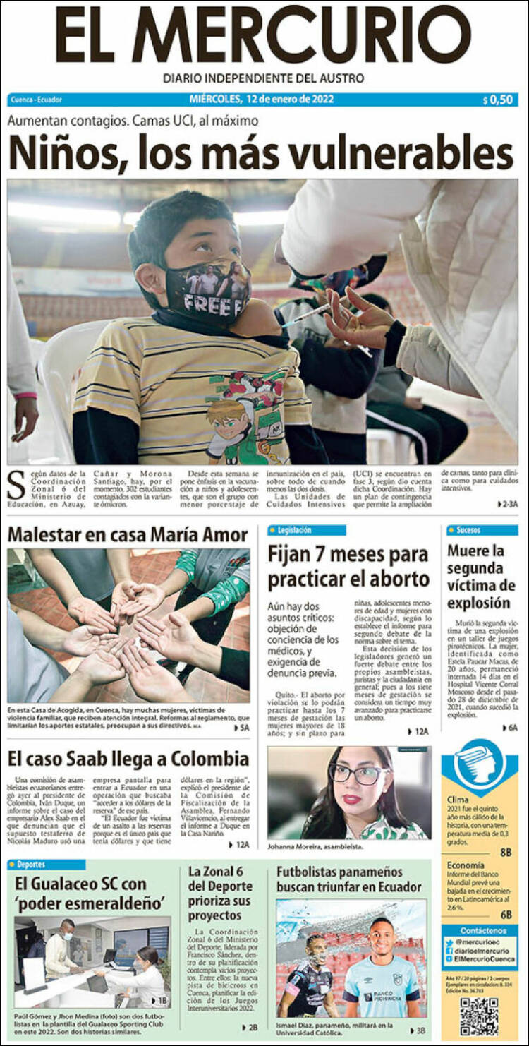Portada de Diario El Mercurio (Ecuador)