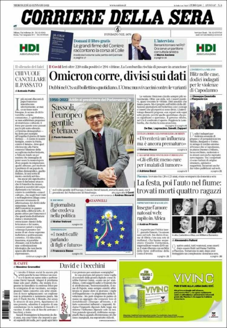 Portada de Corriere della Sera (Italia)