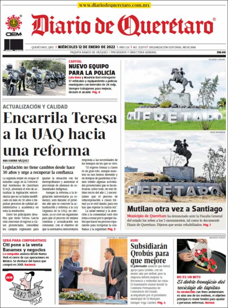 Portada de Diario de Querétaro (M&eacute;xico)