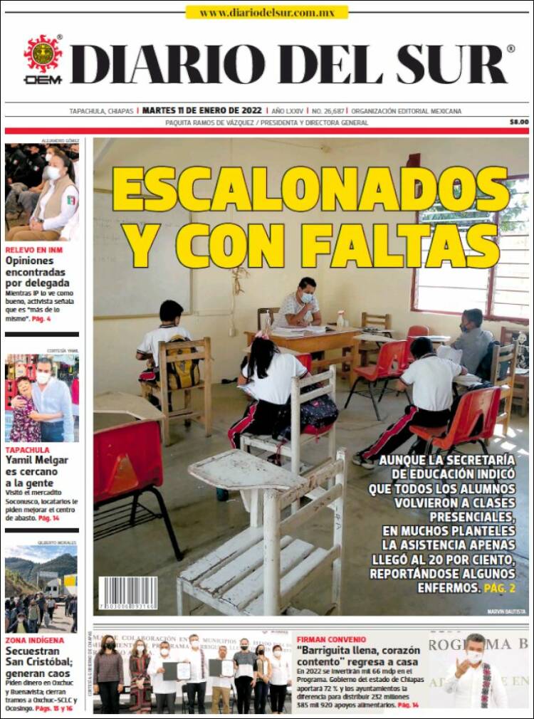 Portada de El Diario del Sur (México)