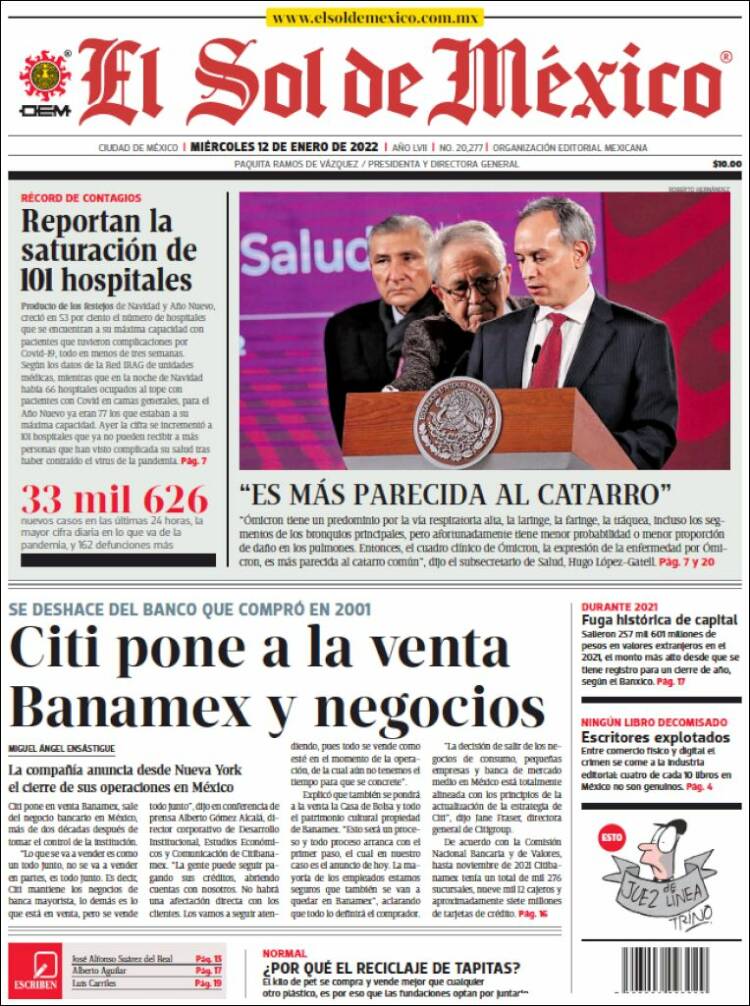 Portada de El Sol de México (M&eacute;xico)