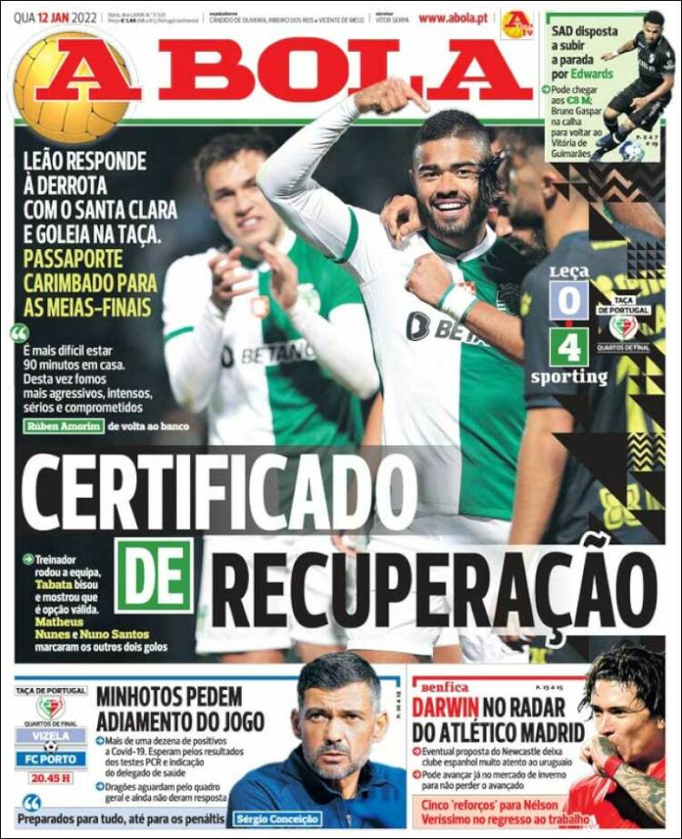 Portada de A Bola (Portugal)