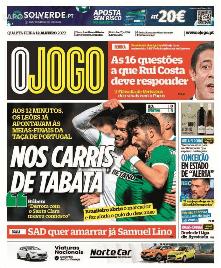 Portada de O Jogo (Portugal)