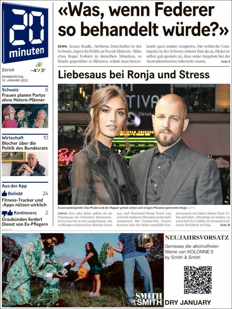 Portada de 20Minuten - Zürich (Suiza)