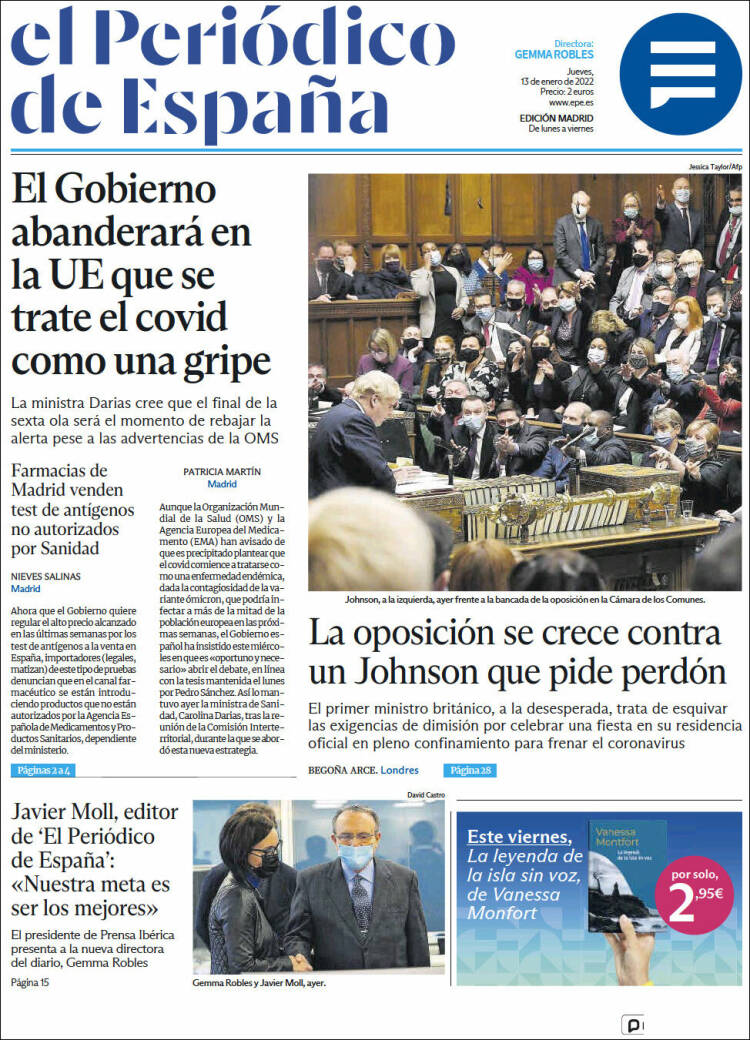 Portada de El Periódico de España (España)