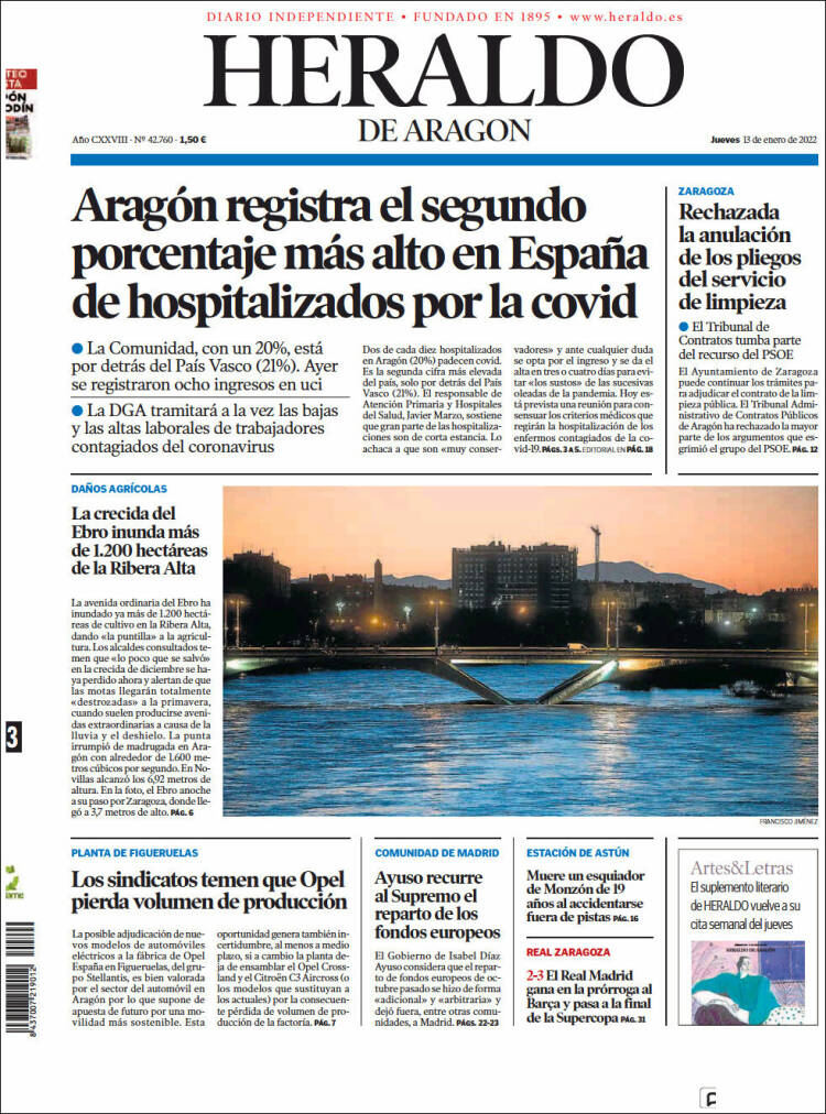 Portada de Heraldo de Aragón (España)