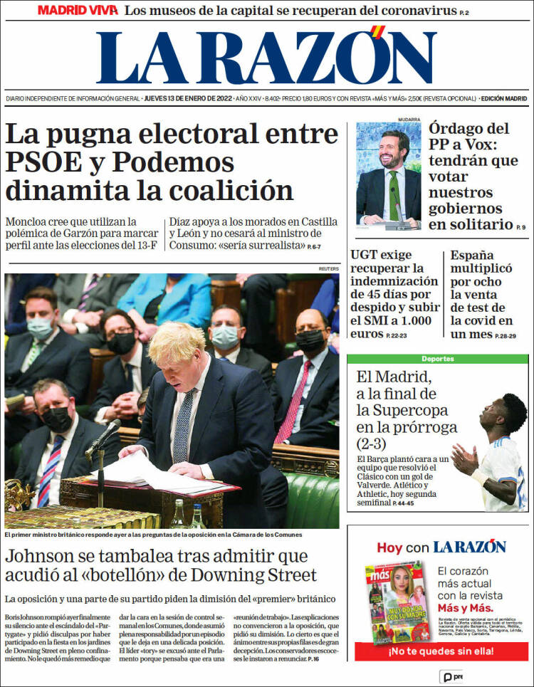 Portada de La Razón (España)