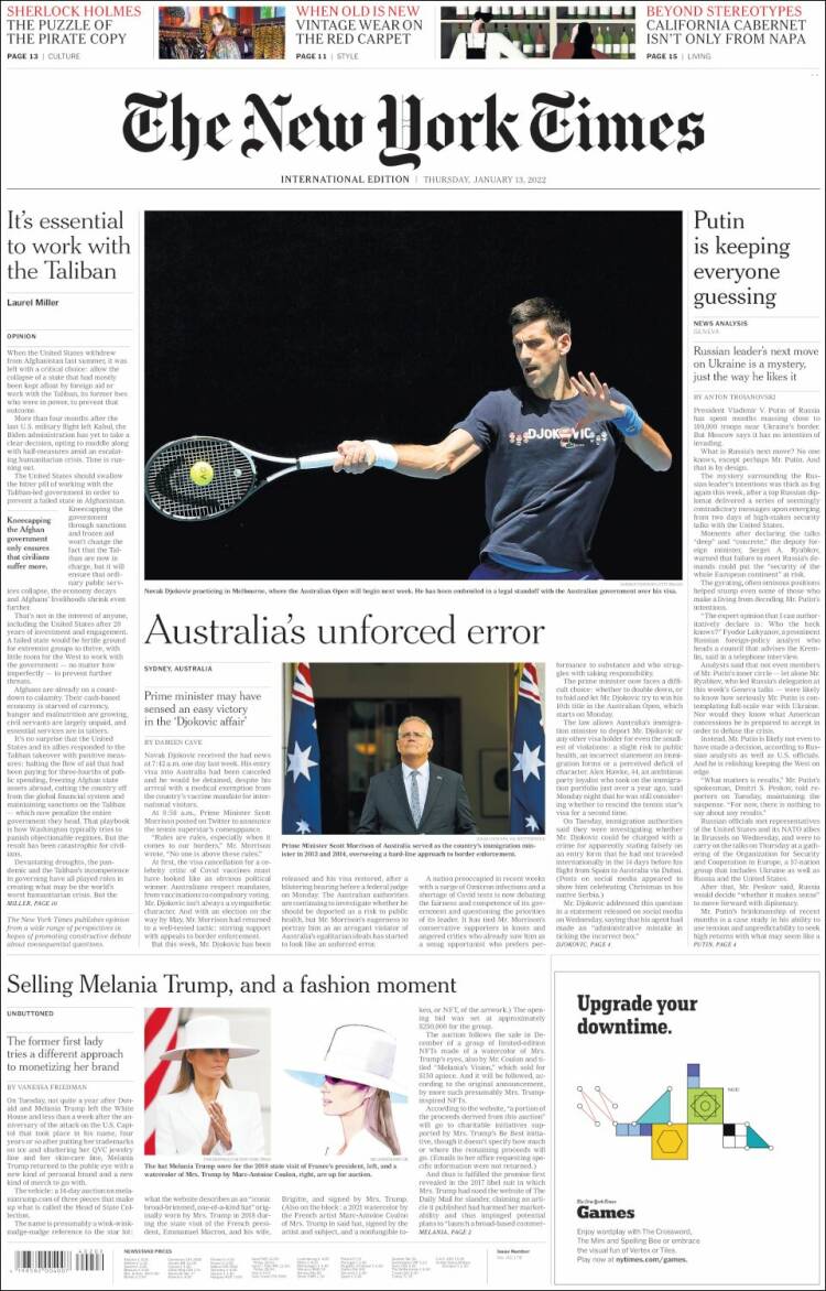 Portada de International New York Times (Europa)