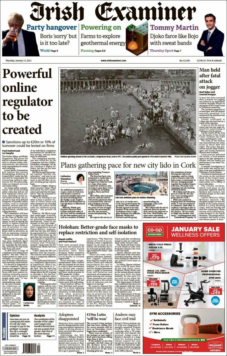 Portada de Irish Examiner (Irlanda)