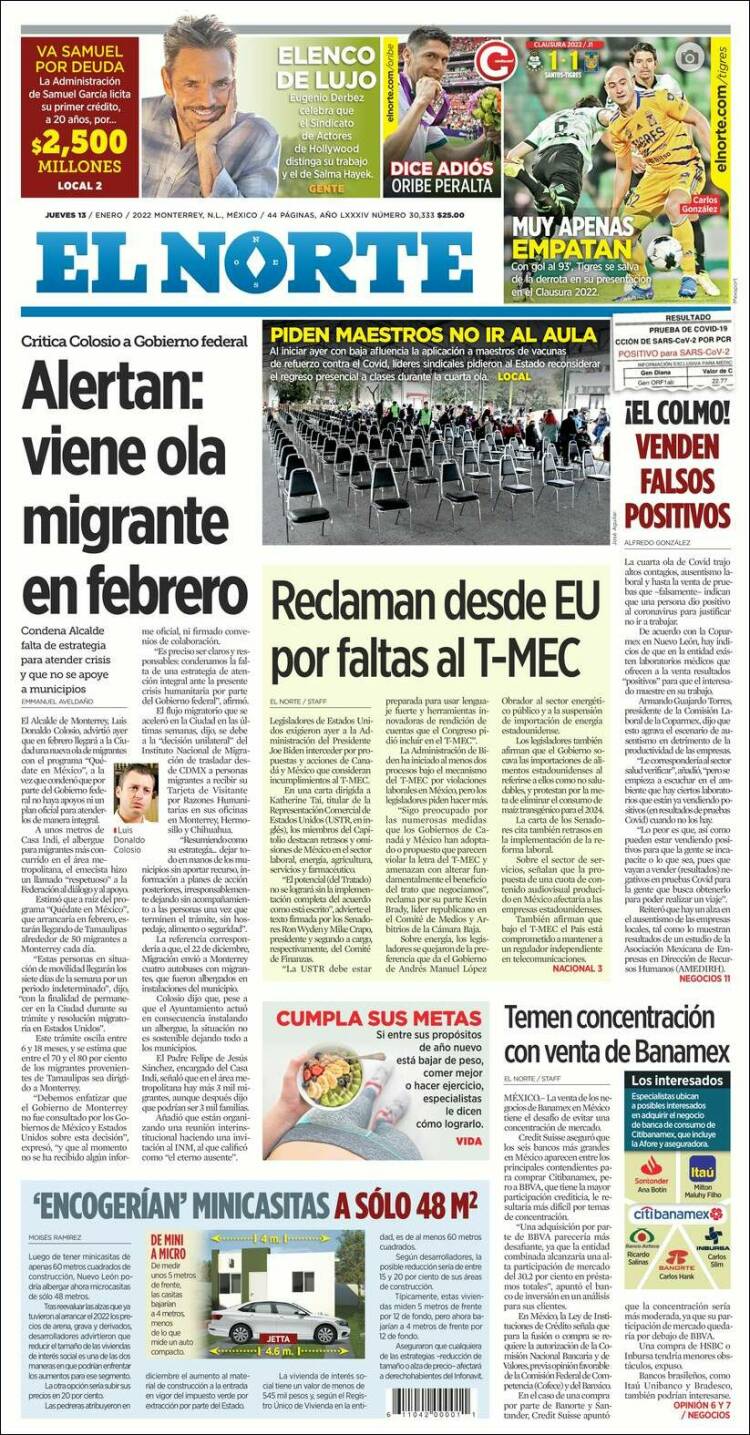 Portada de El Norte (M&eacute;xico)