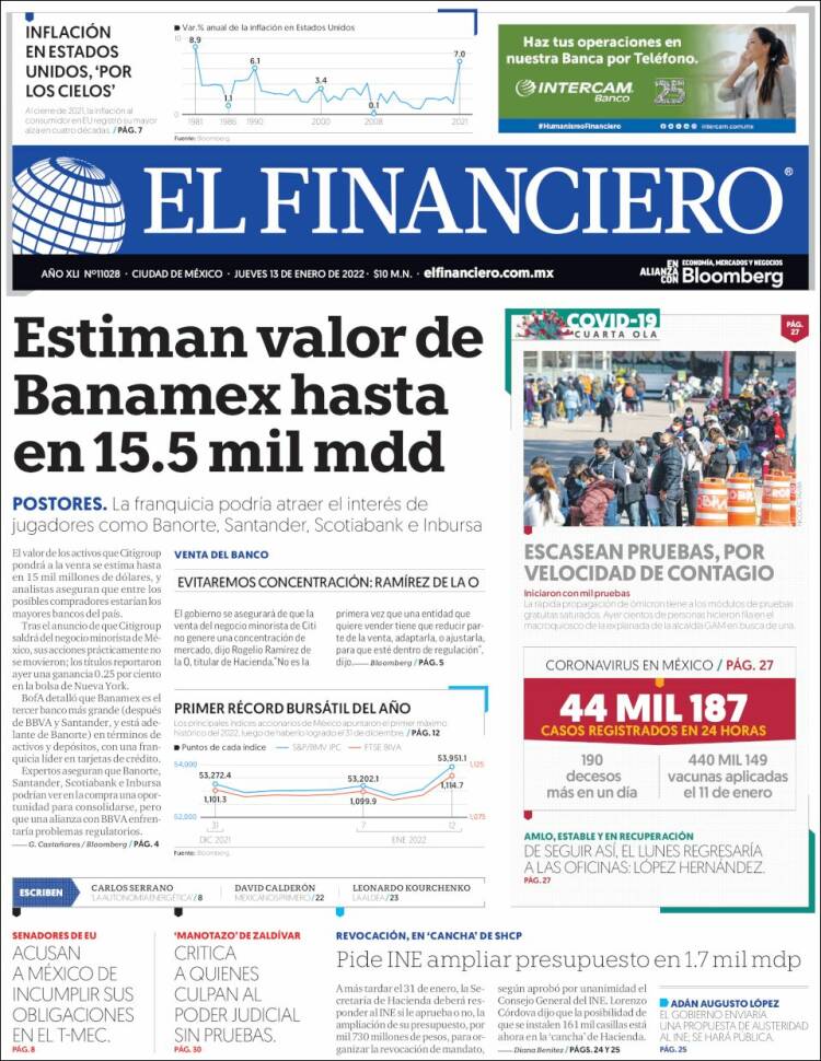 Portada de El Financiero (M&eacute;xico)
