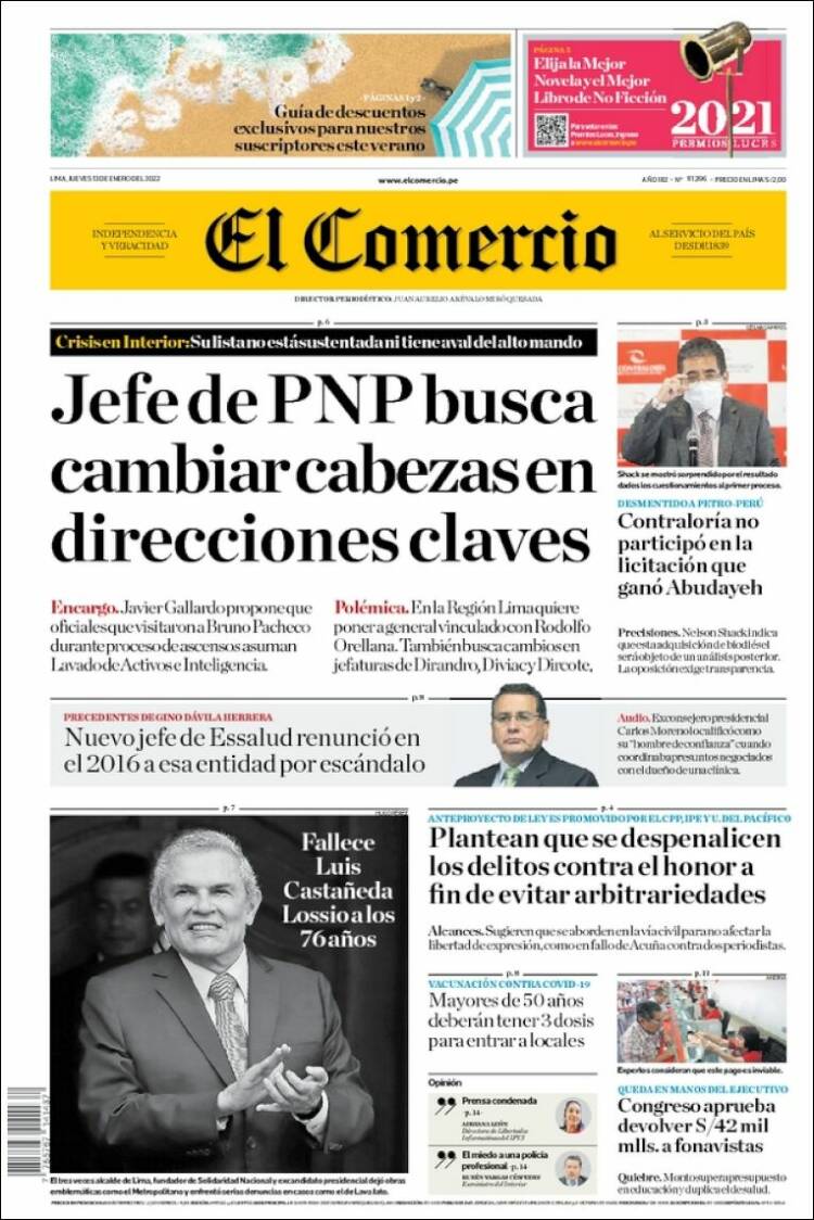 Portada de El Comercio (Per&uacute;)