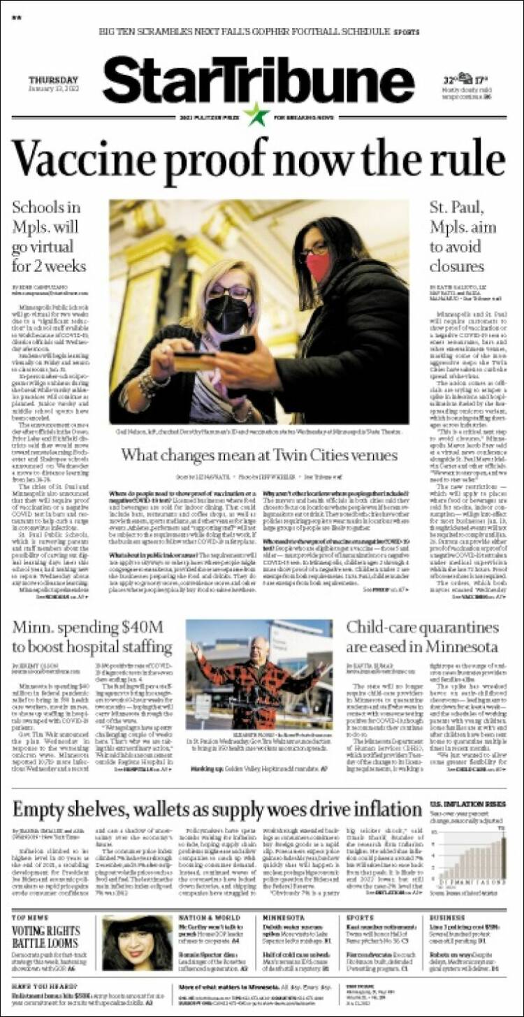 Portada de Star Tribune (USA)