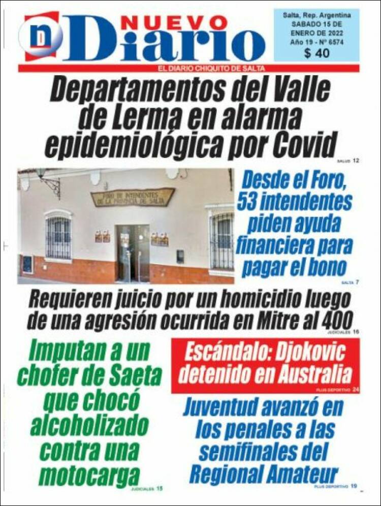 Portada de Nuevo Diario de Salta (Argentina)