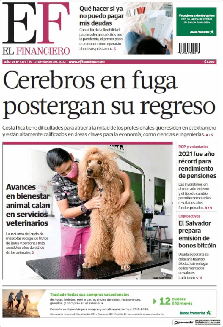 Portada de El Financiero (Costa Rica)