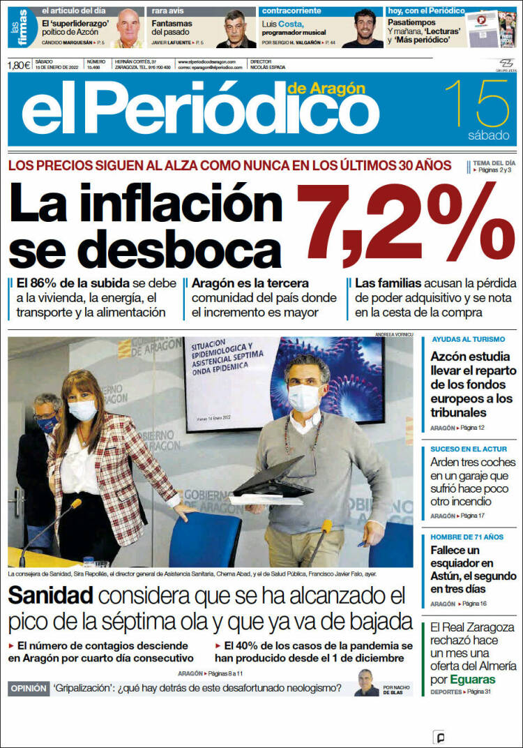 Portada de El Periódico de Aragón (España)