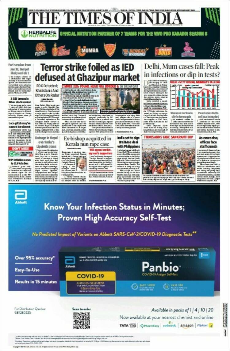 Portada de The Times of India (Inde)