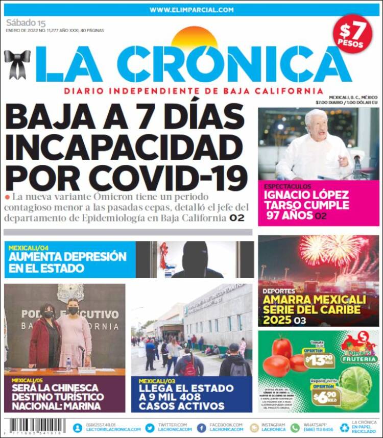 Portada de La Crónica de Baja California (M&eacute;xico)