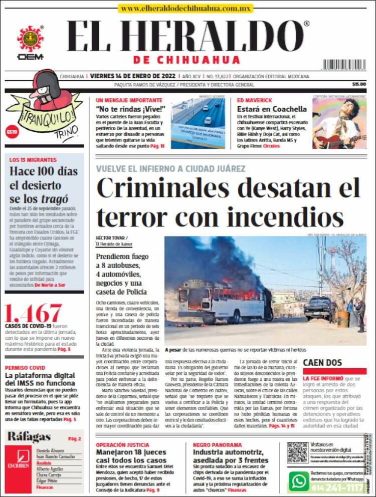 Portada de El Heraldo de Chihuahua (M&eacute;xico)