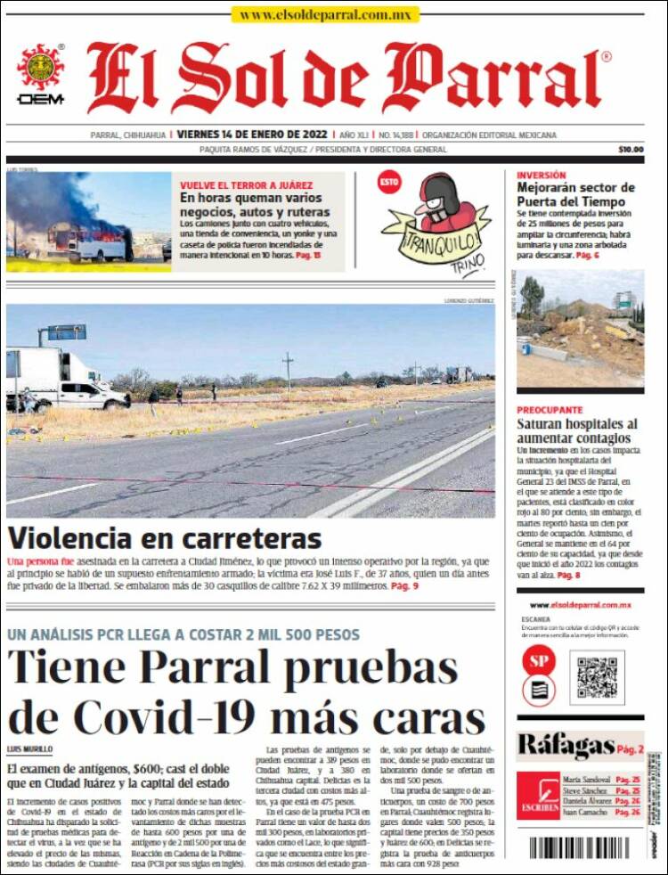 Portada de El Sol de Parral (M&eacute;xico)