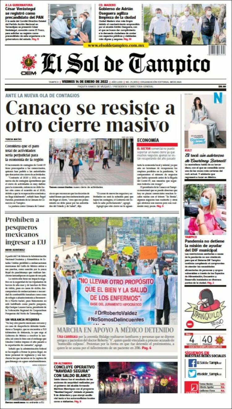 Portada de El Sol de Tampico (M&eacute;xico)